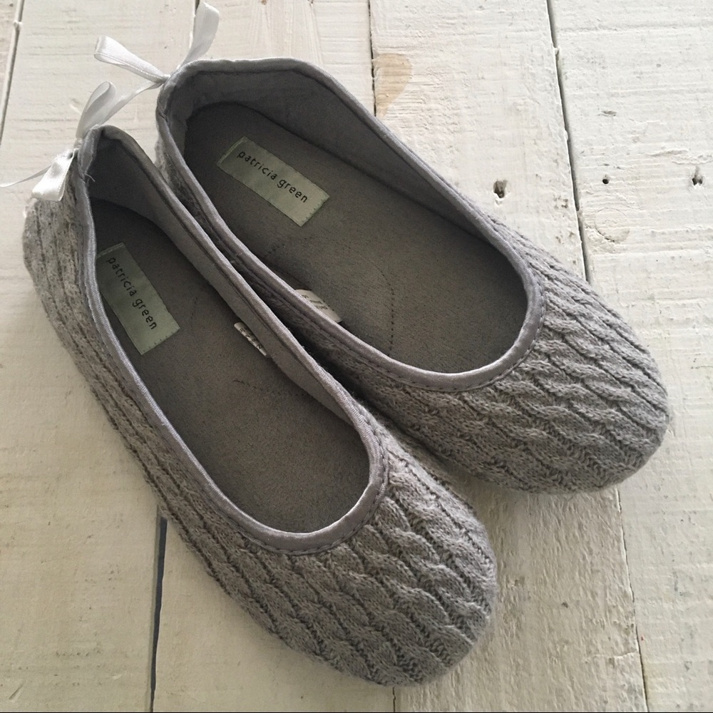 Patricia Green Gray Cable Knit Sweater Slippers